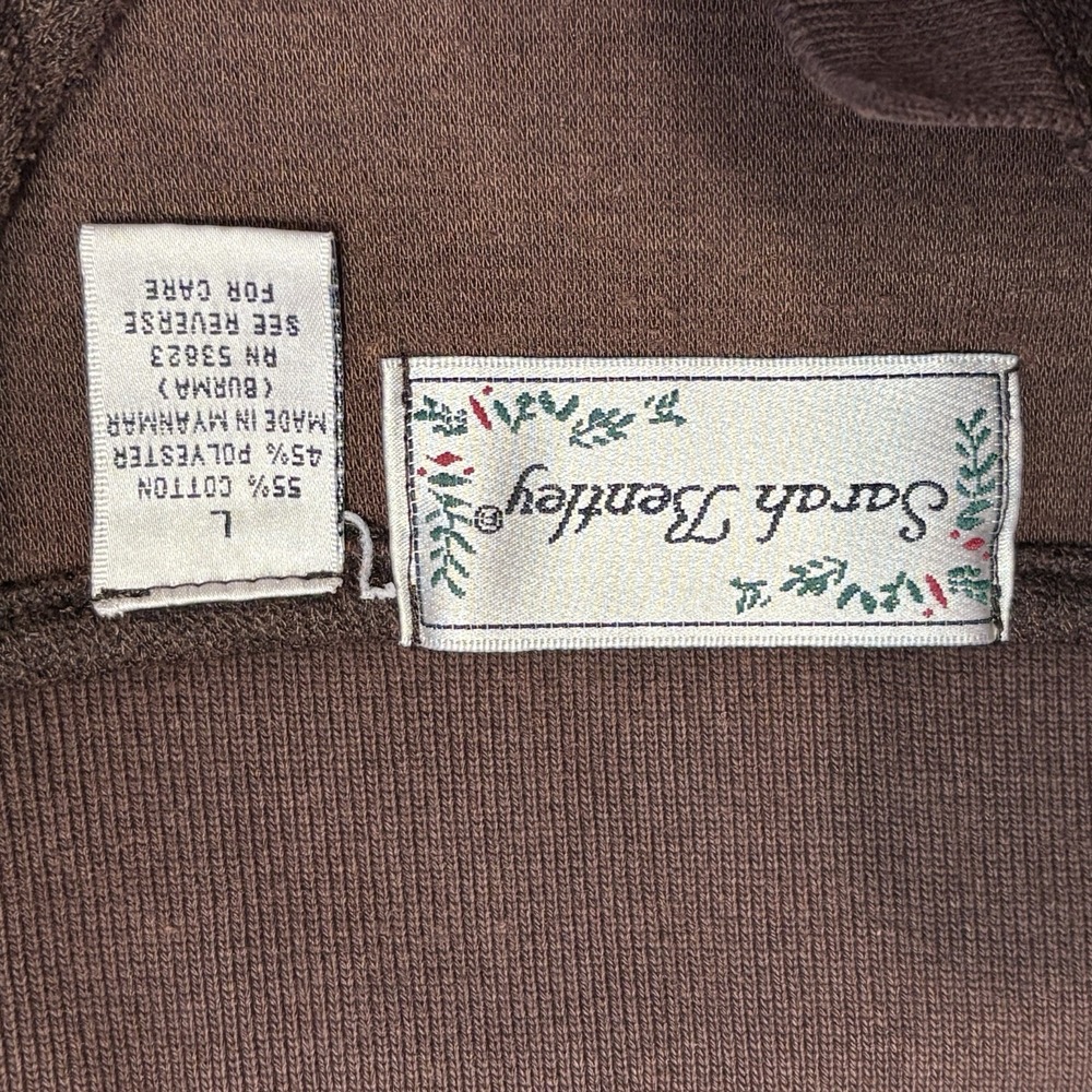 Vintage Sarah‎ Bentley Brown Knit Polo Shirt Women L Long Sleeve Cotton Blend - Picture 4 of 10
